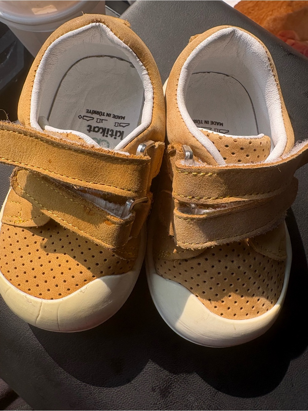 Kitikat leather Kids Suede Velcro Sneakers - Tan